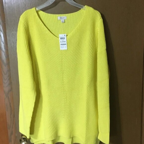 Style & Co Cotton V-Neck Tunic Sweater,Sunray-XLarge,NWT - Picture 2 of 6